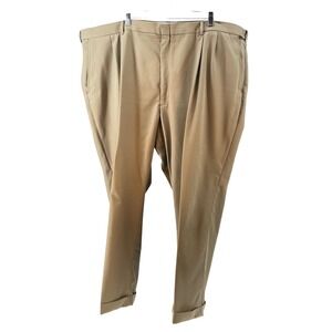 Haggar Mens Khaki Pleated Pants 52x30/28 Permanent Press Polyester Office Work